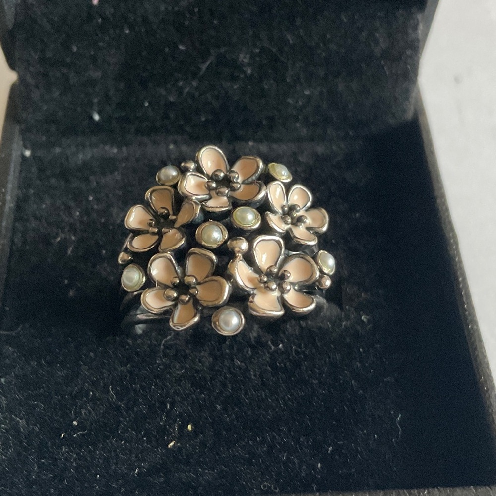 Pandora Pink Flower Cluster Ring with Silver Accents